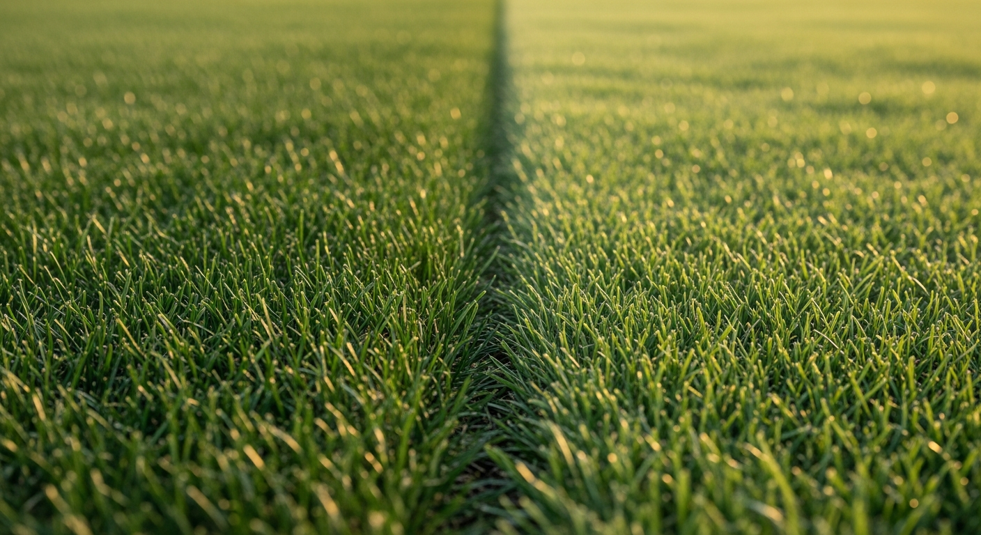 Side-by-side Tall Fescue and Kentucky Bluegrass sod showing texture differences