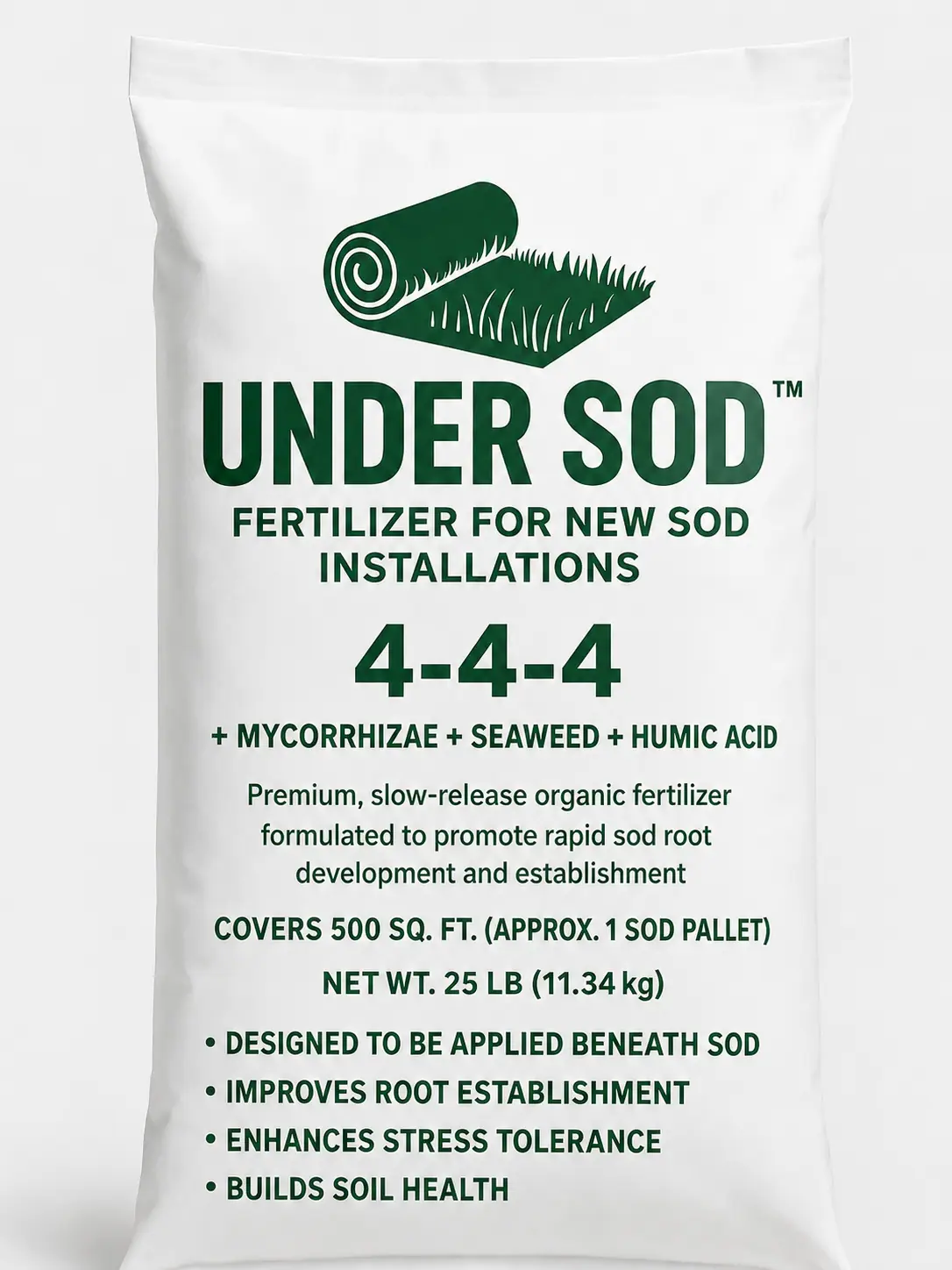 UNDER SOD™ biological 4-2-5 starter fertilizer bag for new sod installations